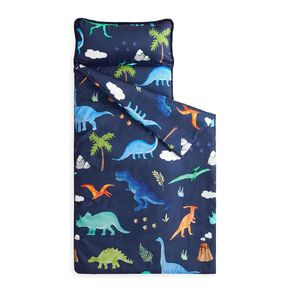 Wake In Cloud - Toddler Nap Mat with Pillow and Blanket, for Kids Boys Girls in Daycare Preschool Kindergarten, Thick Roll Up Sleeping Bag, Cute Colorful Dinosaur, Dark Green, Standard Size