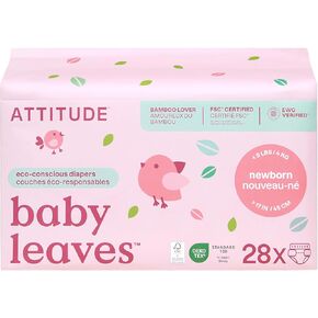 ATTITUDE Eco-Conscious Disposable Diapers, EWG Verified, Size 1/2 (7-17 lbs), Ultra Absorbent for Baby, Vegan & Plant-Based, 32 Count