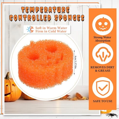 Baderke 3 Pcs Halloween Cleaning Sponges Cute Kitchen Scrub Sponges Ghost Pumpkin Sponge Temperature Sensitive Non Scratch Household Cleaning Sponges Scrubber for Dish Pots and Pans Dishwashing in Saudi Arabia