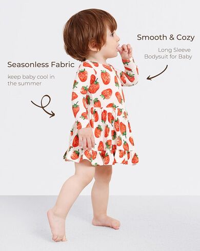 Baby Girl Bodysuit Dress Long Sleeve Romper Infant Outfit Skirt Cool One Piece Clothes, Viscose Made from Bamboo Rainbow 3-6 Months in Kuwait