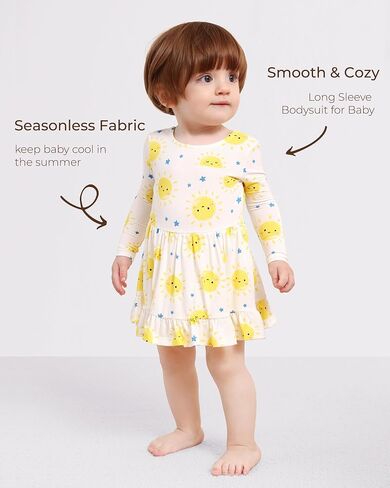Baby Girl Bodysuit Dress Long Sleeve Romper Infant Outfit Skirt Cool One Piece Clothes, Viscose Made from Bamboo Rainbow 3-6 Months in Kuwait