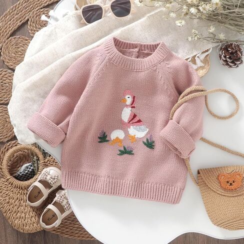 Toddler Baby Girl Boys Sweater Embroidery Long Sleeve Pullover Tops Knitted Sweatshirt Fall Winter Clothes in Kuwait