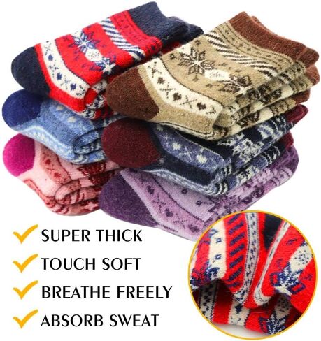 6 Pairs Kids Wool Socks Crew Boot Socks Toddler Boys Girls Winter Warm Cozy Thick Heavy Thermal Socks 1-3T in Saudi Arabia