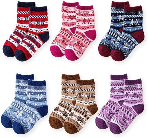 6 Pairs Kids Wool Socks Crew Boot Socks Toddler Boys Girls Winter Warm Cozy Thick Heavy Thermal Socks 1-3T in Saudi Arabia