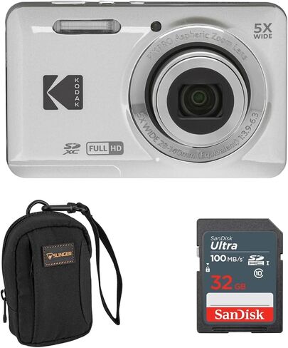 KODAK PIXPRO FZ55-BK 16MP Digital Camera 5X Optical Zoom 28mm Wide Angle 1080P Full HD Video 2.7" LCD Vlogging Camera. Bundle with SD Card and Slinger Camera Bag in Saudi Arabia