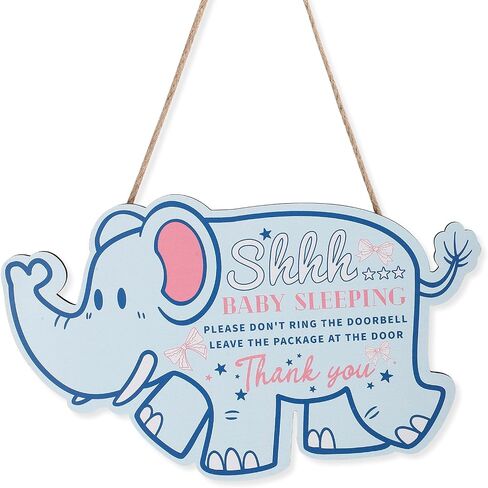 Baby Sleeping Sign, Shhh Baby Sleeping Door Sign Wooden Baby Sleeping Sign Plaque with Rope Do not Ring Doorbell Sign for Kids Room Outside Porch Decor (Elephant) in Saudi Arabia