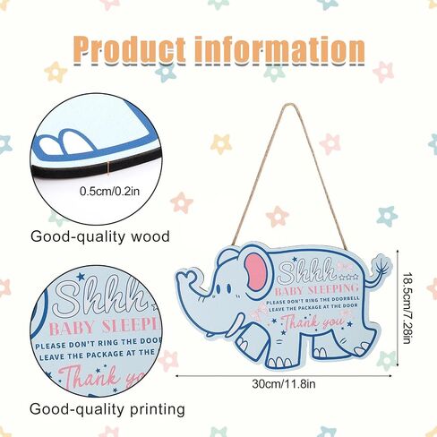 Baby Sleeping Sign, Shhh Baby Sleeping Door Sign Wooden Baby Sleeping Sign Plaque with Rope Do not Ring Doorbell Sign for Kids Room Outside Porch Decor (Elephant) in Saudi Arabia