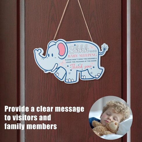 Baby Sleeping Sign, Shhh Baby Sleeping Door Sign Wooden Baby Sleeping Sign Plaque with Rope Do not Ring Doorbell Sign for Kids Room Outside Porch Decor (Elephant) in Saudi Arabia
