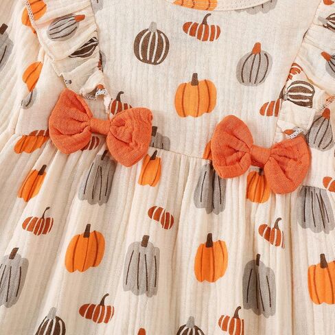 Newborn Baby Girl Halloween Outfits Long Puff Sleeve Cotton Linen Romper Pumpkin Jumpsuit Fall Thanksgiving Clothes in Kuwait
