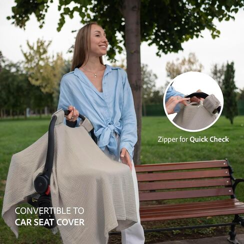 Nilsa 5-in-1 Muslin Nursing Cover up for Breastfeeding & Baby Car Seat Cover - Breathable Breastfeeding Cover With Rigid Hoop - 100% Cotton Privacy Apron Breast Feeding Covers For Women (Mint green) in Saudi Arabia