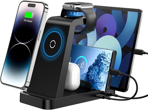 Wireless Charger for iPhone - 5 in 1 Charging Station for Multiple Devices Apple: Fast Wireless Charging Stand Dock for iPhone 15 14 13 12 Pro Max Apple Watch Airpods(Blue) in Saudi Arabia