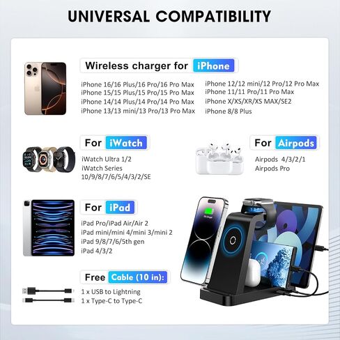 Wireless Charger for iPhone - 5 in 1 Charging Station for Multiple Devices Apple: Fast Wireless Charging Stand Dock for iPhone 15 14 13 12 Pro Max Apple Watch Airpods(Blue) in Saudi Arabia