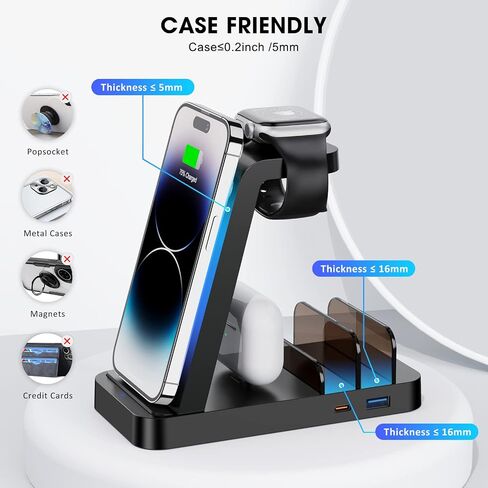 Wireless Charger for iPhone - 5 in 1 Charging Station for Multiple Devices Apple: Fast Wireless Charging Stand Dock for iPhone 15 14 13 12 Pro Max Apple Watch Airpods(Blue) in Saudi Arabia