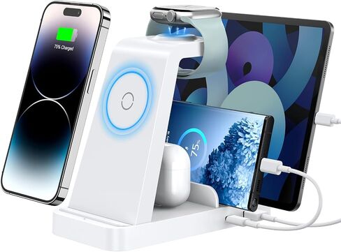 Wireless Charger for iPhone - 5 in 1 Charging Station for Multiple Devices Apple: Fast Wireless Charging Stand Dock for iPhone 15 14 13 12 Pro Max Apple Watch Airpods(Blue) in Saudi Arabia