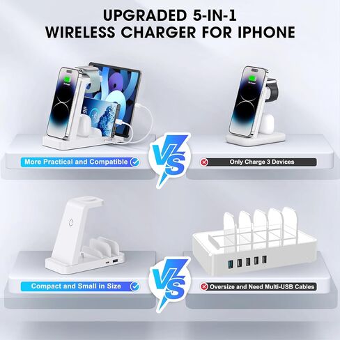 Wireless Charger for iPhone - 5 in 1 Charging Station for Multiple Devices Apple: Fast Wireless Charging Stand Dock for iPhone 15 14 13 12 Pro Max Apple Watch Airpods(Blue) in Saudi Arabia