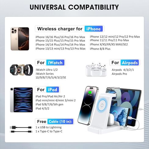 Wireless Charger for iPhone - 5 in 1 Charging Station for Multiple Devices Apple: Fast Wireless Charging Stand Dock for iPhone 15 14 13 12 Pro Max Apple Watch Airpods(Blue) in Saudi Arabia