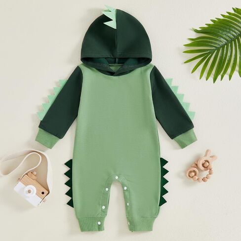 Newborn Baby Boys Rompers Hoodies Dinosaur Cartoon Infant Baby Toddler Onesie Jumpsuit Outfits Unisex Clothes in Saudi Arabia