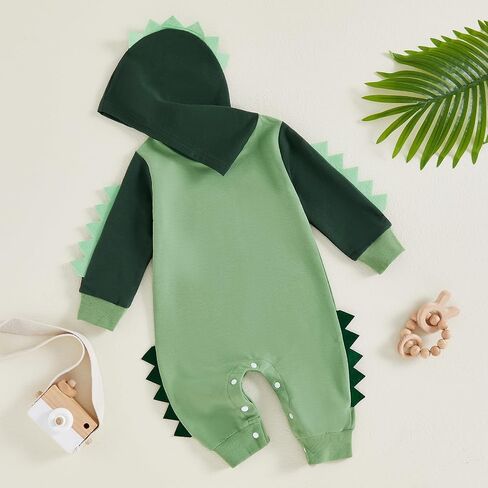 Newborn Baby Boys Rompers Hoodies Dinosaur Cartoon Infant Baby Toddler Onesie Jumpsuit Outfits Unisex Clothes in Saudi Arabia