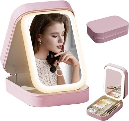 2 in 1 Jewelry Box,Travel Jewelry Case Organizer with LED Makeup Mirror for Girls Women and Travel Essential to Store Ring, Necklace, Earring(White) in Saudi Arabia