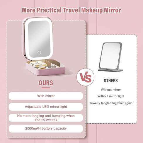 2 in 1 Jewelry Box,Travel Jewelry Case Organizer with LED Makeup Mirror for Girls Women and Travel Essential to Store Ring, Necklace, Earring(White) in Saudi Arabia