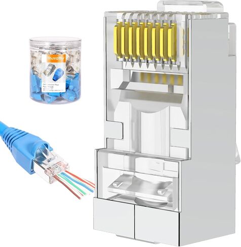 RJ45 Connectors, Cat6 RJ45 Pass Through Connectors, Supports 24 to 26 AWG RJ45 Crimp Ends UTP Network Plug (50 * Cat6 Plug + 50 * Strain Relief) in Saudi Arabia