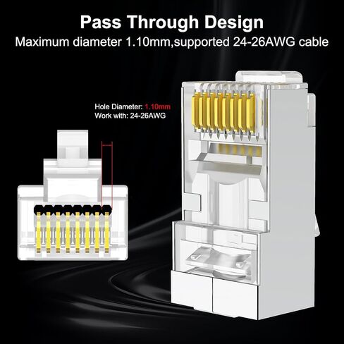 RJ45 Connectors, Cat6 RJ45 Pass Through Connectors, Supports 24 to 26 AWG RJ45 Crimp Ends UTP Network Plug (50 * Cat6 Plug + 50 * Strain Relief) in Saudi Arabia