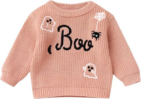 IDOPIP Toddler Baby Girls First Halloween Outfit Embroidery Pumpkin Boo Sweater Top Knit Pullover Sweatshirt Winter Clothes in Saudi Arabia