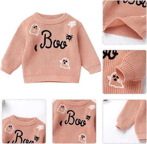 IDOPIP Toddler Baby Girls First Halloween Outfit Embroidery Pumpkin Boo Sweater Top Knit Pullover Sweatshirt Winter Clothes in Saudi Arabia