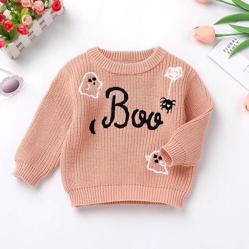IDOPIP Toddler Baby Girls First Halloween Outfit Embroidery Pumpkin Boo Sweater Top Knit Pullover Sweatshirt Winter Clothes in Saudi Arabia