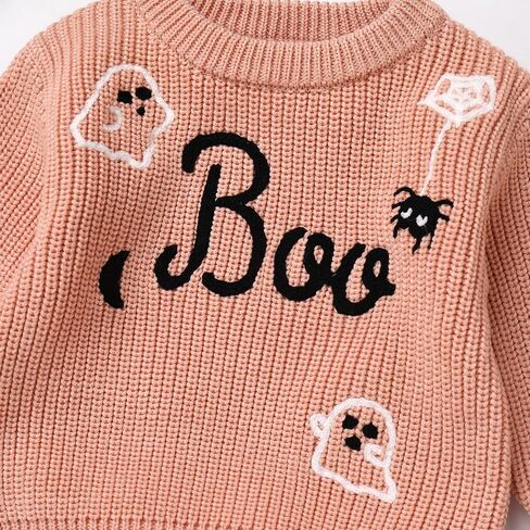IDOPIP Toddler Baby Girls First Halloween Outfit Embroidery Pumpkin Boo Sweater Top Knit Pullover Sweatshirt Winter Clothes in Saudi Arabia