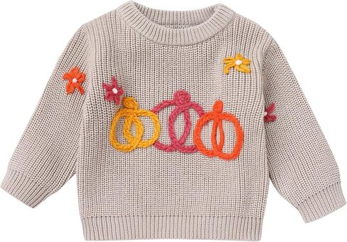 IDOPIP Toddler Baby Girls First Halloween Outfit Embroidery Pumpkin Boo Sweater Top Knit Pullover Sweatshirt Winter Clothes in Saudi Arabia