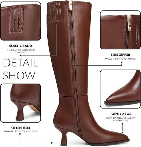 VOMIRA Knee High Boots for Women Black Boots Pointy Toe Kitten Heels Wide Calf Boots 3 In High Heels Long Boots Stiletto Boots Dress Tall Boots in Kuwait