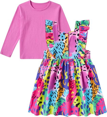 RAISEVERN Toddler Girl Ruffle Dress and Long Sleeve T-Shirt Set with Pocket Size 2-6 Years in Saudi Arabia