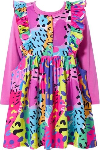 RAISEVERN Toddler Girl Ruffle Dress and Long Sleeve T-Shirt Set with Pocket Size 2-6 Years in Saudi Arabia