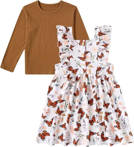 RAISEVERN Toddler Girl Ruffle Dress and Long Sleeve T-Shirt Set with Pocket Size 2-6 Years in Saudi Arabia