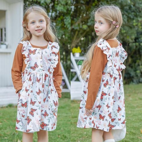 RAISEVERN Toddler Girl Ruffle Dress and Long Sleeve T-Shirt Set with Pocket Size 2-6 Years in Saudi Arabia
