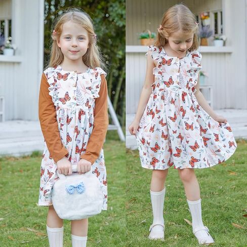 RAISEVERN Toddler Girl Ruffle Dress and Long Sleeve T-Shirt Set with Pocket Size 2-6 Years in Saudi Arabia