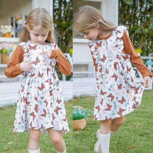 RAISEVERN Toddler Girl Ruffle Dress and Long Sleeve T-Shirt Set with Pocket Size 2-6 Years in Saudi Arabia