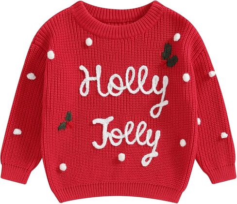 0-3T Baby Girl Christmas Outfits Holly Jolly Sweatshirt Toddler Girl Red Long Sleeve Knit Sweater Top in Saudi Arabia