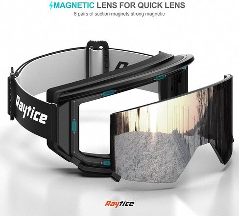 Ski Goggles Lenses are Produced by Carl Zeiss Vision Sunlens Snowboard Goggles with Interchangeable Magnetic Lens OTG Anti Fog Ski Glasses with UV400 Protection - Red in Saudi Arabia
