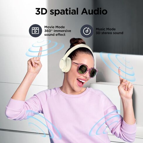 Noise Cancelling Headphones: Wireless Over Ear Bluetooth Headphones with 130H Playtime - Hi-Res Sound Custom EQ via App Deep Bass Comfort Fit Ear Cups for Travel Home Office in Saudi Arabia