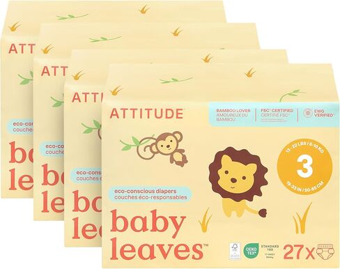 ATTITUDE Eco-Conscious Disposable Diapers, EWG Verified, Size 1/2 (7-17 lbs), Ultra Absorbent for Baby, Vegan & Plant-Based, 32 Count in Saudi Arabia