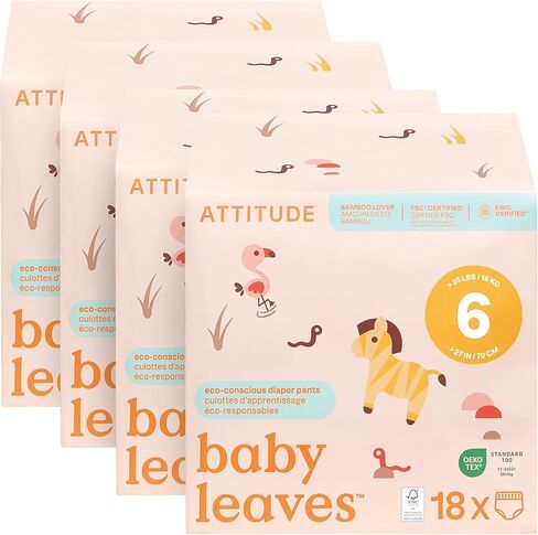 ATTITUDE Eco-Conscious Disposable Diapers, EWG Verified, Size 1/2 (7-17 lbs), Ultra Absorbent for Baby, Vegan & Plant-Based, 32 Count in Saudi Arabia