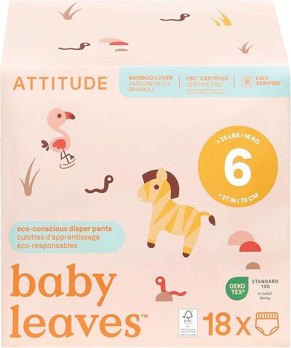 ATTITUDE Eco-Conscious Disposable Diapers, EWG Verified, Size 1/2 (7-17 lbs), Ultra Absorbent for Baby, Vegan & Plant-Based, 32 Count in Saudi Arabia