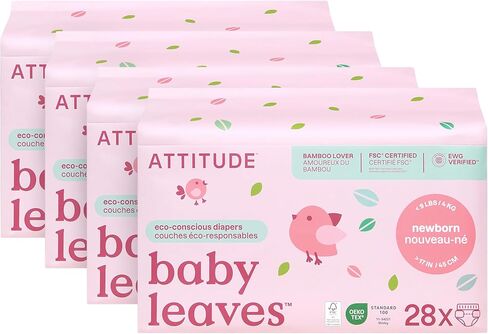 ATTITUDE Eco-Conscious Disposable Diapers, EWG Verified, Size 1/2 (7-17 lbs), Ultra Absorbent for Baby, Vegan & Plant-Based, 32 Count in Saudi Arabia