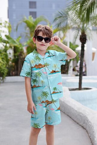 SANGTREE 3 Piece Boys Outfits Short Sleeve and Shorts Set Summer clothes | Cotton Hawaiian baby boy Beach Vacation Spring School matching in Saudi Arabia