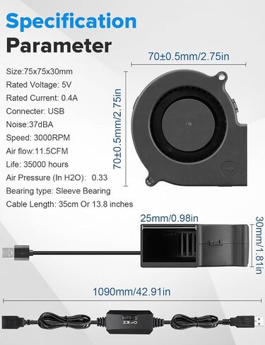 Wathai 75mm x 30mm Blower Fan Dual Ball with AC 110v - 240V Speed Control High Performance for for DIY Inflatable or Exhaust Cooling in Saudi Arabia