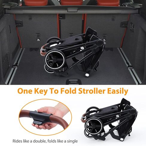 Double Stroller for Infants and Toddlers, Foldable Tandem Stroller, Reversible Pushchair Bassinet Pram with Large Storage Basket, Adjustable Backrest & Canopy, Black in Saudi Arabia