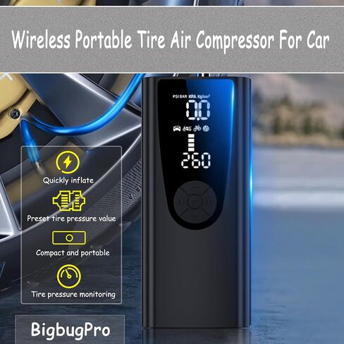 Wireless Portable Tire Air Compressor For Car - Upgrade Multiple Modes 22000mAh Tire Inflator 150 PSI High-Speed Inflation Pump Digital Air Compressor Tire Inflator Emergency Light-Black in Saudi Arabia