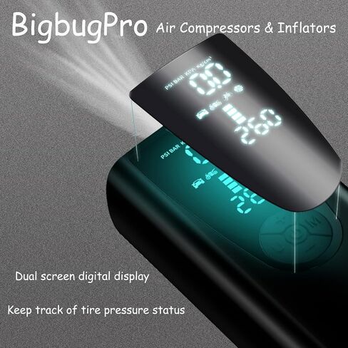 Wireless Portable Tire Air Compressor For Car - Upgrade Multiple Modes 22000mAh Tire Inflator 150 PSI High-Speed Inflation Pump Digital Air Compressor Tire Inflator Emergency Light-Black in Saudi Arabia